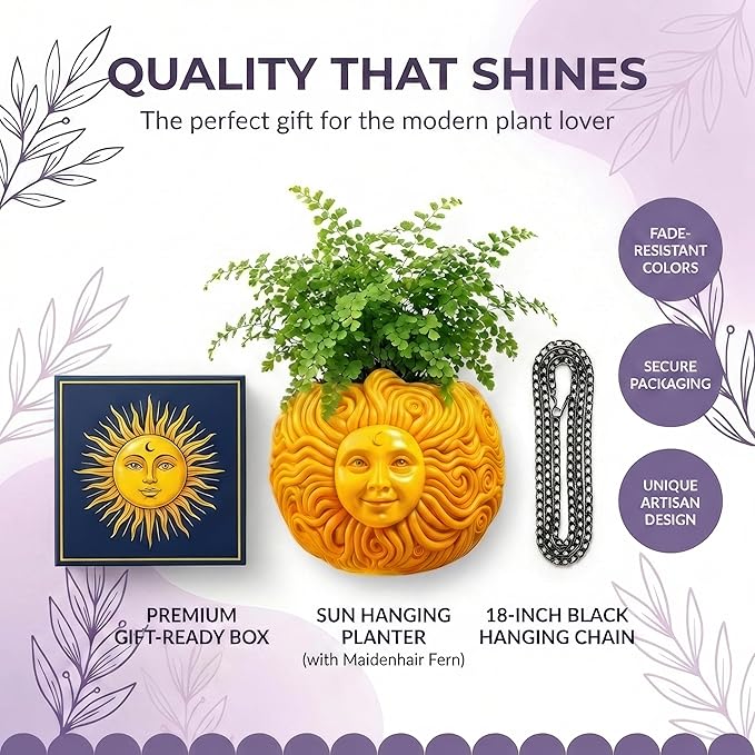 Fun & Unique Sun Face Hanging Planter Quirky Celestial Decor - Image 5