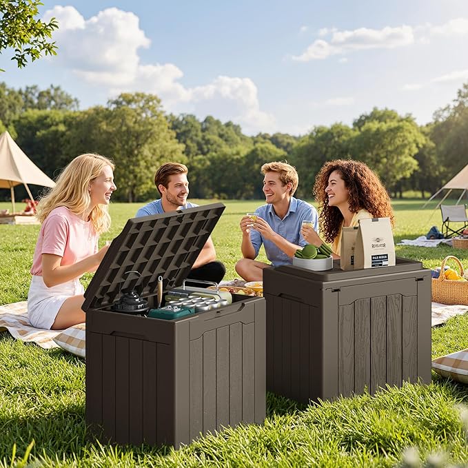 JUMMICO 31 Gallon Resin Deck Box Waterproof Indoor Outdoor Storage Boxes - Image 5