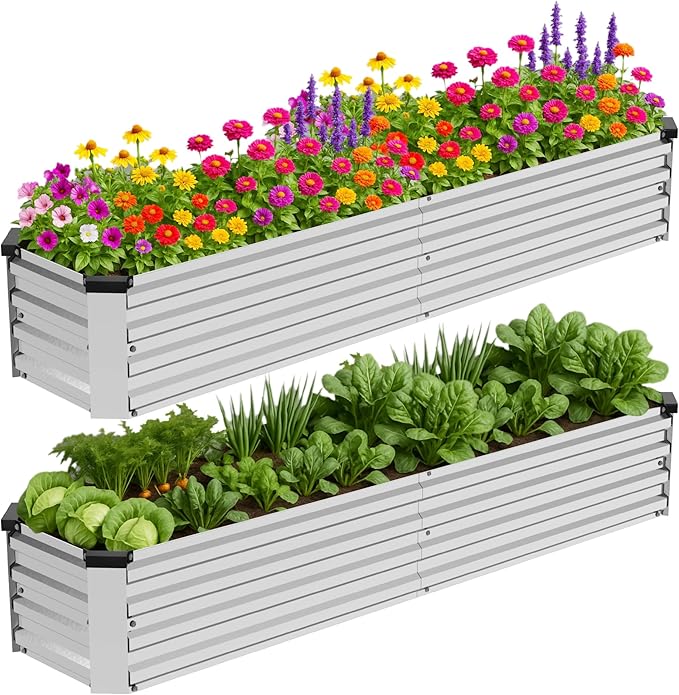 2 Pack 8x2x1FT Galvanized Metal Raised Garden Bed Kit by Unknown