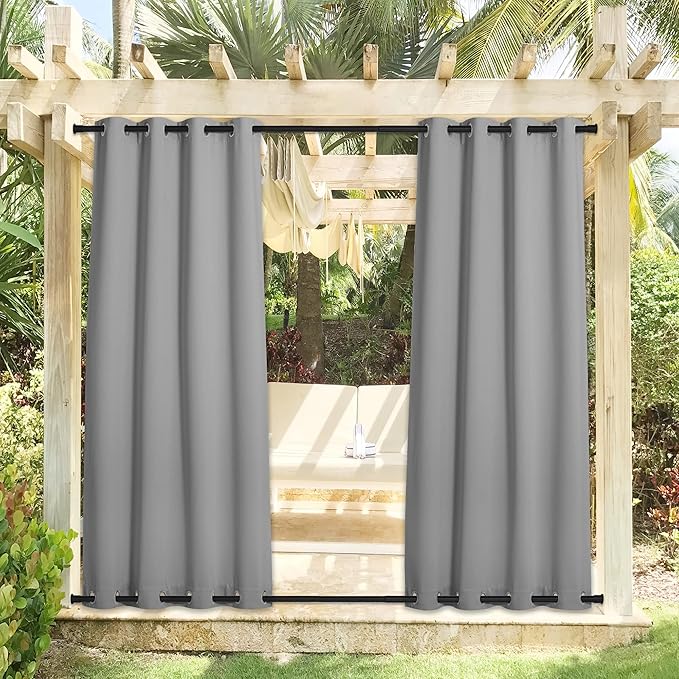 NICETOWN 2 Panels Sliver Grey Blackout Outdoor Curtains - Image 2