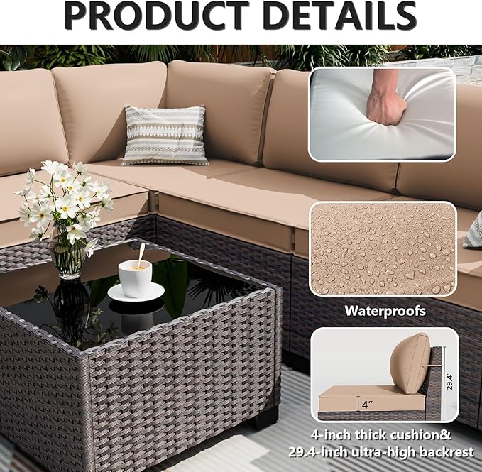 ALAULM 6 Pieces Patio Furniture Set, Oversized Seat/Armrest and High Back - Image 5