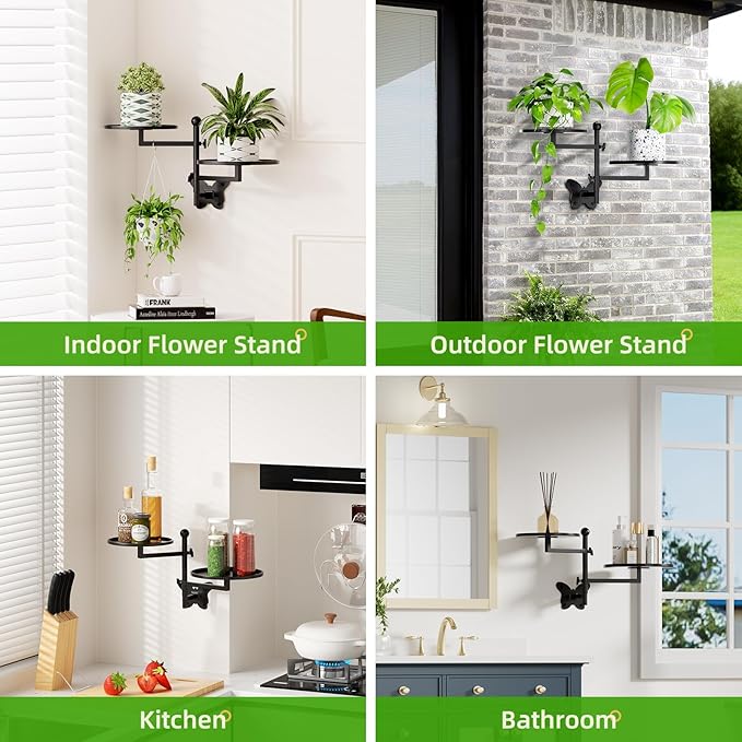 Rotating Window Wall Plant Shelves Indoor Wall Plant Stand Holder 2-Tier Floral - Image 7
