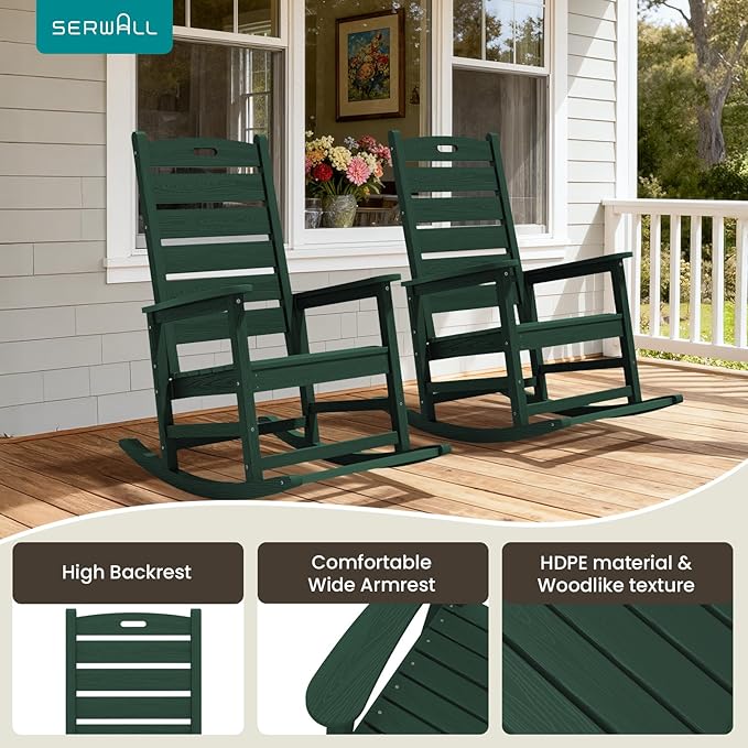 SERWALL Outdoor Rocking Chair Set of 4, Oversized HDPE Patio Rocking Chair - Image 9