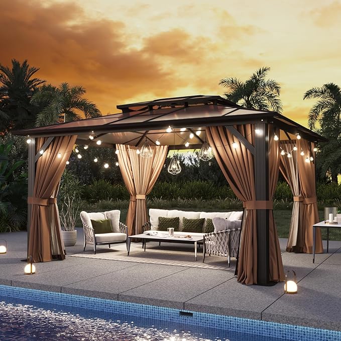 Aoxun 12'x10' Hardtop Gazebo, Aluminum Frame Permanent Pavilion - Image 3