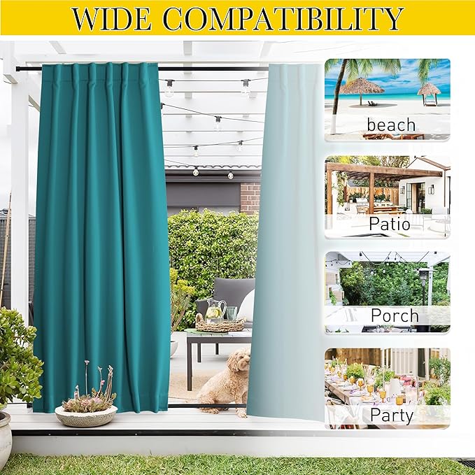 NICETOWN 2 Panels Outdoor Curtains Waterproof Pocket & Back Tab on Top & Bottom - Image 8