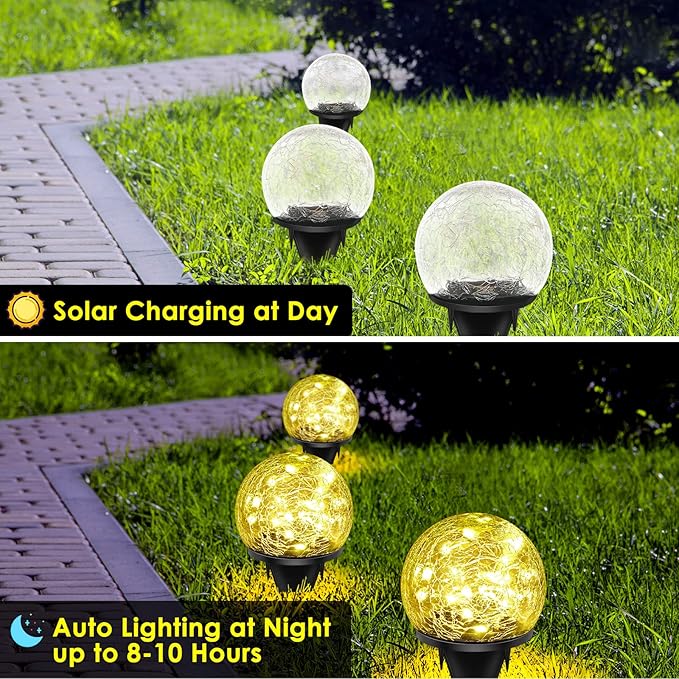 Solar Garden Lights, 4 Pack 120 LED Multicolor Cracked Glass Solar Outdoor - Image 2