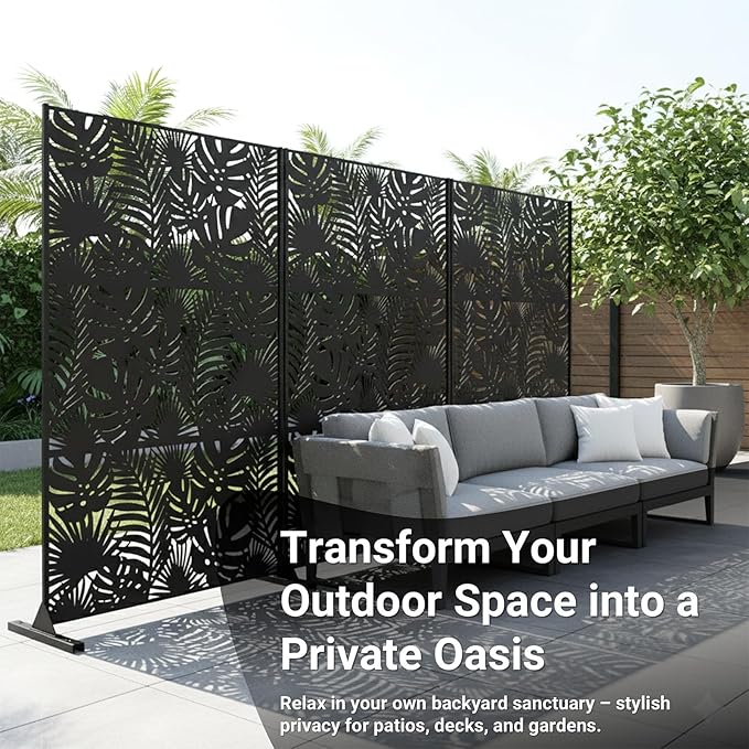 Metal Privacy Screen Outdoor – 72in Decorative Laser Cut Steel Garden Divider - Image 2