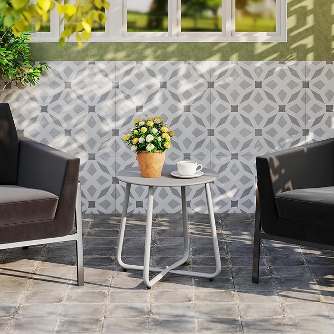 HollyHOME Round Metal Side Table, Rust-Resistant Patio Small Plant Stand - Image 8