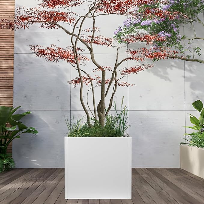White Steel Planter Square Outdoor Planters Galvanized Steel Planter Box 26 - Image 5