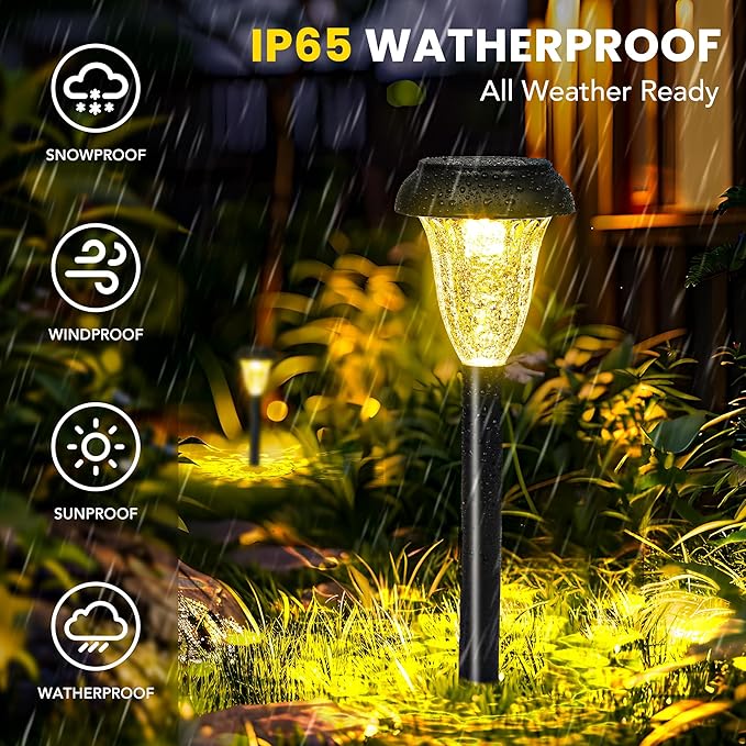 GIGALUMI 12 Pack Solar Light Outdoor Waterproof, Warm White Pathway Lights - Image 5