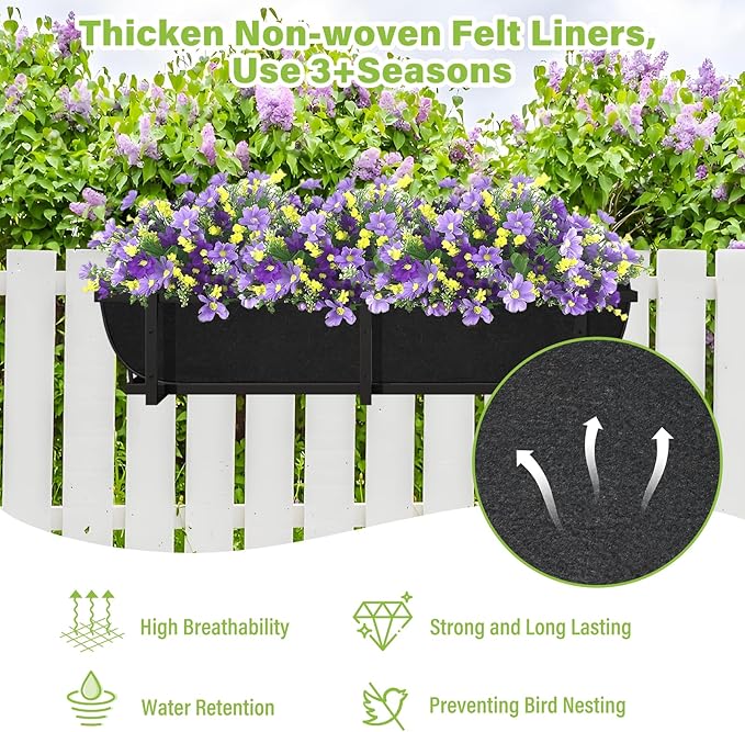 Riare 4 Pack 36 Inch Black Fabric Window Box Liners- Felt Square Trough Planter - Image 3