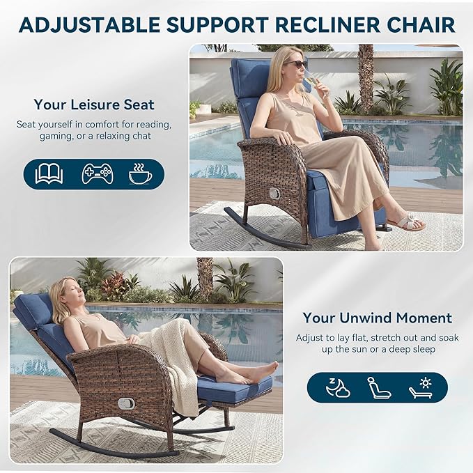 3 Pieces Zero Gravity Wicker Patio Rocking Recliner Chairs Set of 2 - Image 5