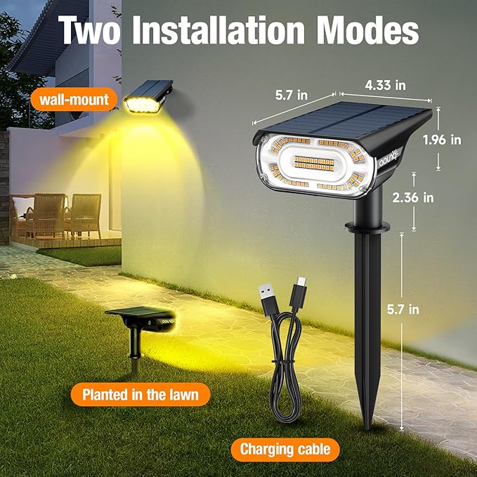 4 Pack Solar Spot Lights Outdoor 1000 Lumens, 64 LEDs IP67 Waterproof Landscape - Image 7