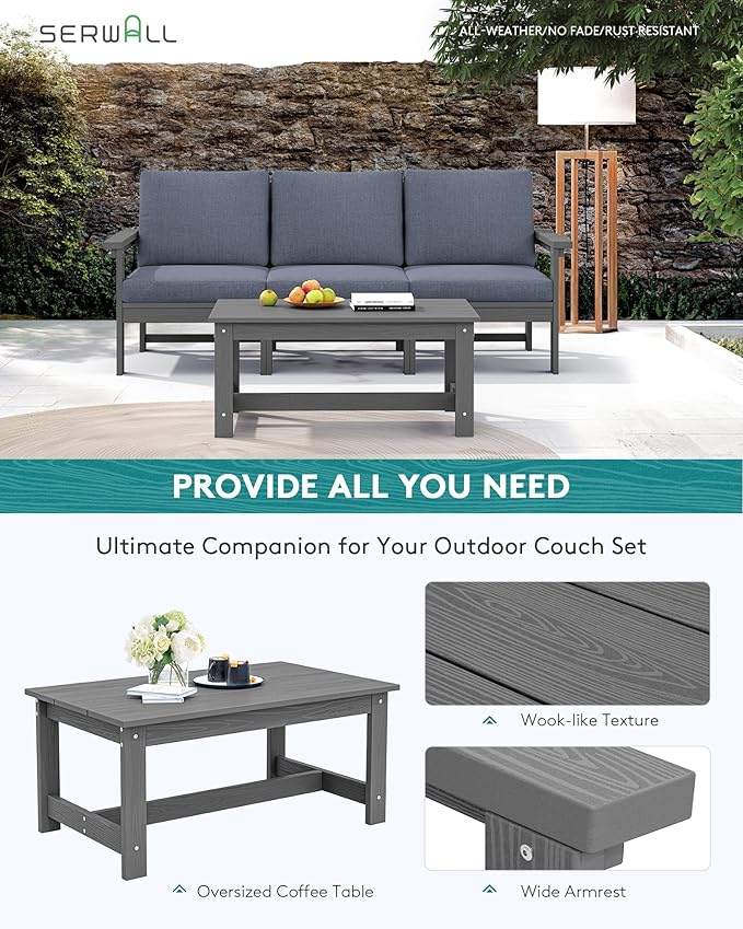 SERWALL HDPE Patio Sofa Set, 4-piece Outdoor Sectional Furniture Set, All - Image 7