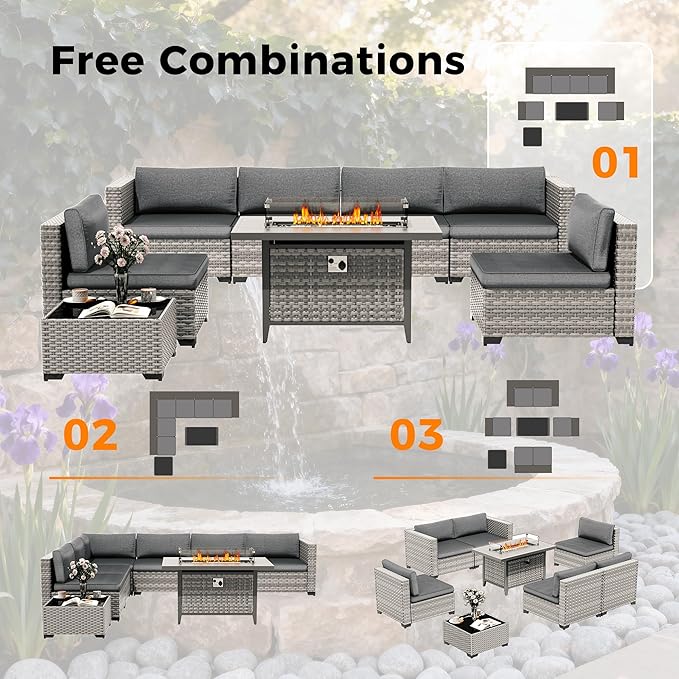12-Seat Modern Outdoor Wicker Rattan Patio Furniture Set - Image 9