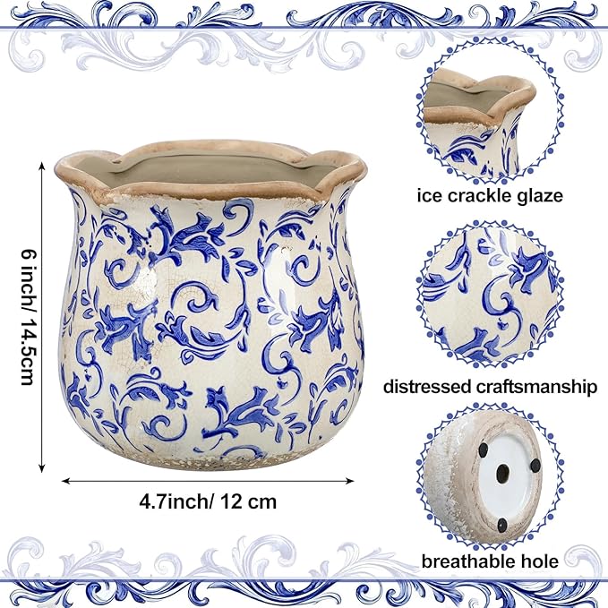 6 Inch Ceramic Plants Pots Vintage Ceramic Flower Planters Crackle Glaze Finish - Image 7