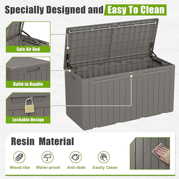 Flamaker Resin Deck Box 100 Gallon Large Lockable Outdoor Storage Box Waterproof - Image 4