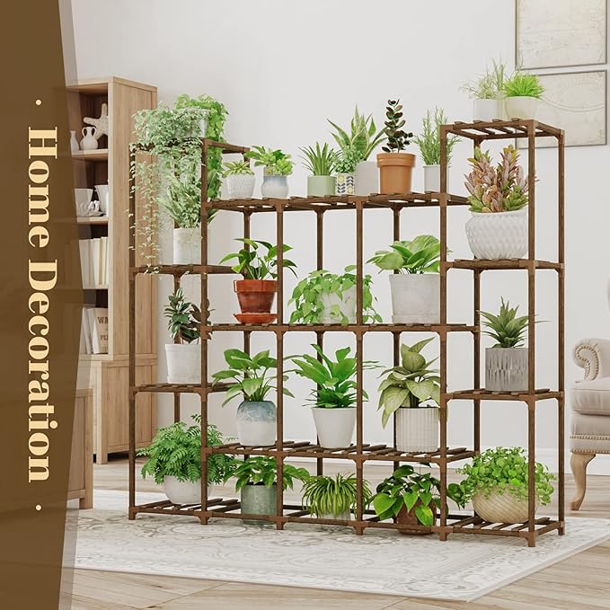 Bamworld Large Plant Shelf Indoor Plant Shelf Outdoor Tall Wood Plant Holder - Image 5
