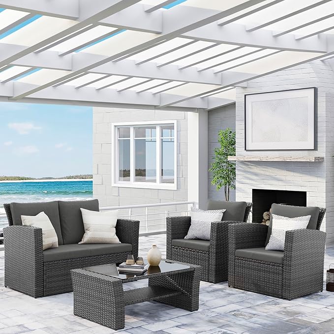 Wisteria Lane 4 Piece Patio Furniture Set, Wicker Outdoor Patio Conversation - Image 2
