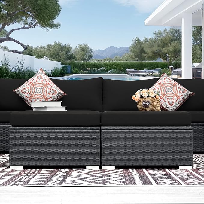 NICESOUL 8 Piece Outdoor Patio Set, 29.3'' High Back Extra Large Wicker Patio - Image 9