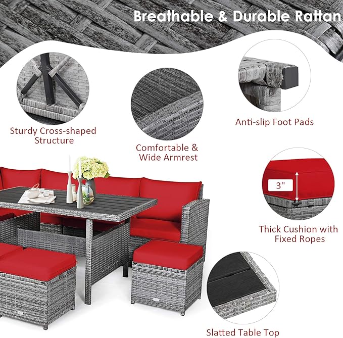 Tangkula 7 Pieces Patio Furniture Set, Outdoor Sectional Rattan Sofa Set - Image 6