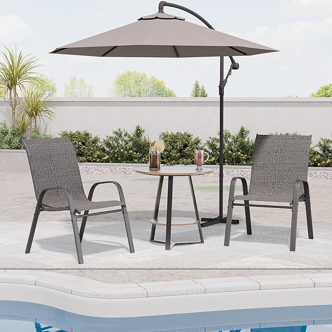 Patio Chairs Set of 2, Outdoor Dining Chairs Stackable - Image 3
