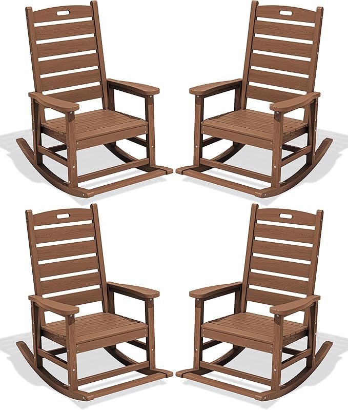 SERWALL Outdoor Rocking Chair Set of 4, Oversized HDPE Patio Rocking Chair by SERWALL