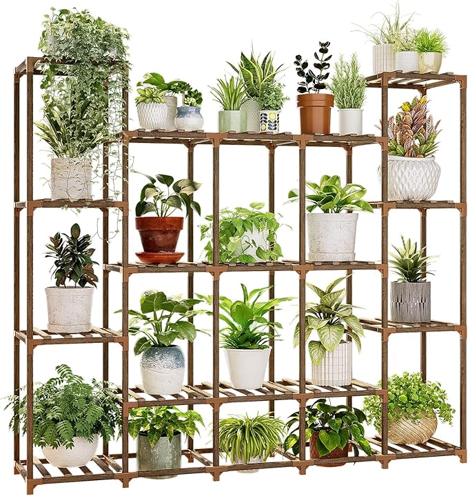 Bamworld Large Plant Shelf Indoor Plant Shelf Outdoor Tall Wood Plant Holder by Bamworld