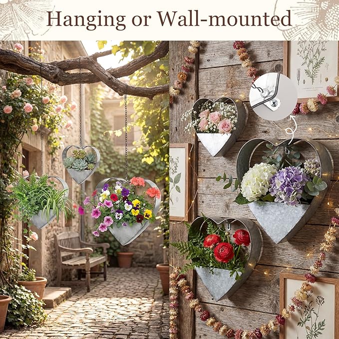 3 Pcs 3 Size Heart Metal Hanging Planter Indoor Outdoor, 13.4" 10.6" 7" Large - Image 5