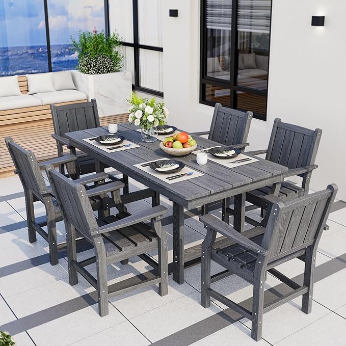 Pamapic 7 PCS Outdoor Dining Set, Spacious HDPE Outdoor Table and Chairs - Image 7
