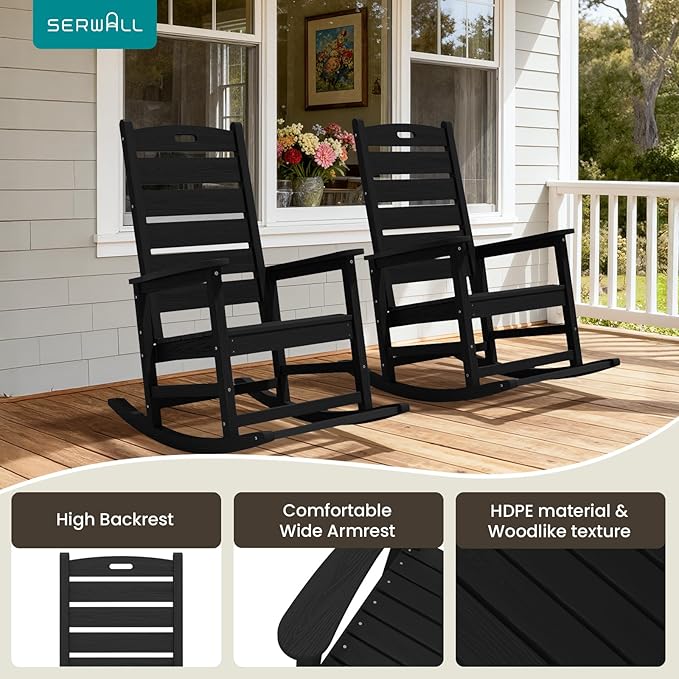 SERWALL Outdoor Rocking Chair Set of 2, Oversized Rocking Chair - Image 6