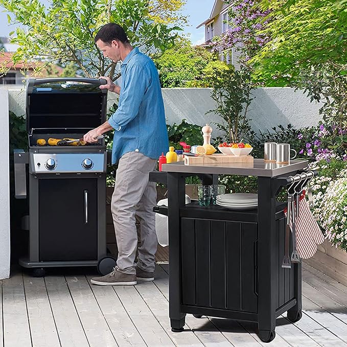 Keter Unity Small 40 Gallon Grill Prep Table and Storage Cart, Portable Serving - Image 5