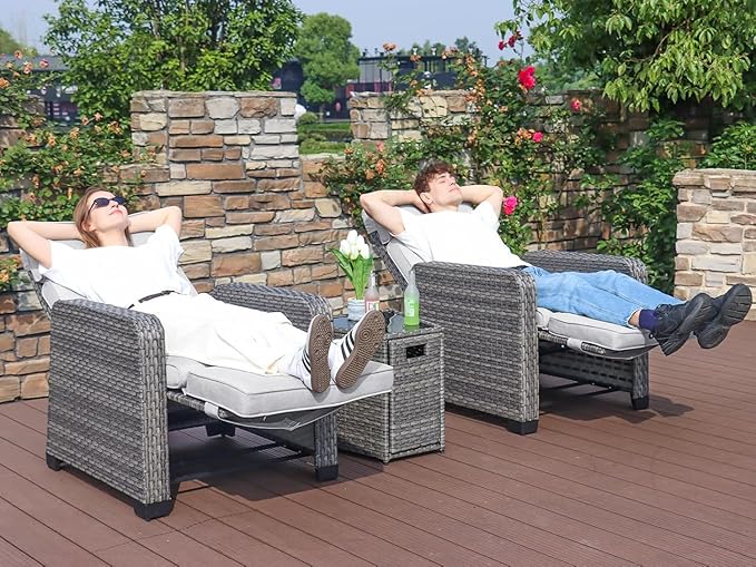 Restland Outdoor Recliner with Independent Adjustable Back & Footrest Wicker - Image 3