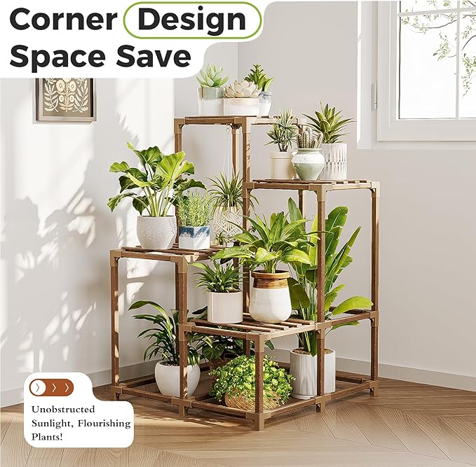 Bamworld Corner Plant Stand Indoor Outdoor Plant Shelf Small Plant Table - Image 2