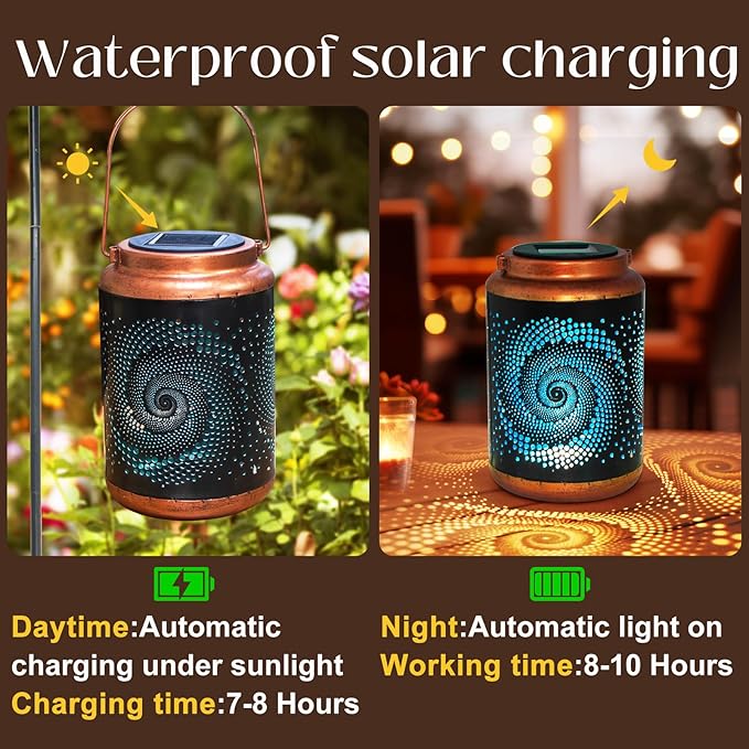 Solar Lanterns Outdoor Hanging Lantern Metal Waterproof LED Lantern - Image 2