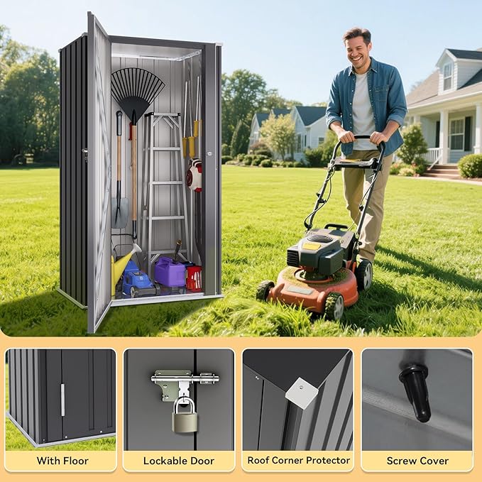 Greesum Outdoor Metal Storage Cabinet, Vertical Tool Organizer Without Shelves - Image 3