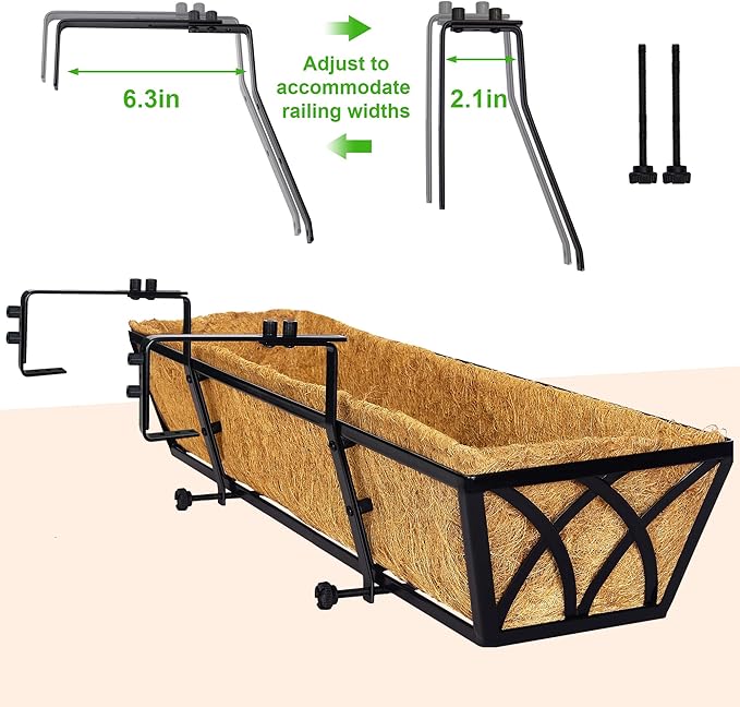 Y&M 24 Inch Window Deck with Coco Liner, Fence Metal Hanging Flower Planter - Image 4
