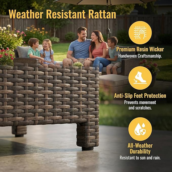Wisteria Lane 7 Piece Patio Furniture Set, Wicker Patio Sectional - Image 3