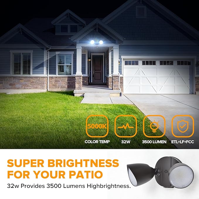 LUTEC 3500 Lumen 32 Watt 28 LED Dual-Head Floodlight Outdoor, Full Metal Design - Image 3