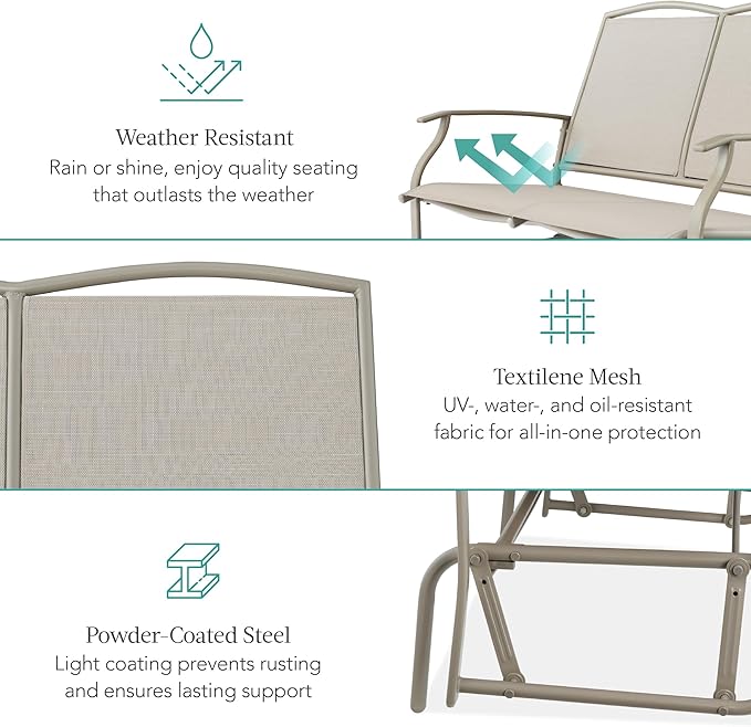 Best Choice Products 2-Person Outdoor Patio Swing Glider Steel Bench Loveseat - Image 5