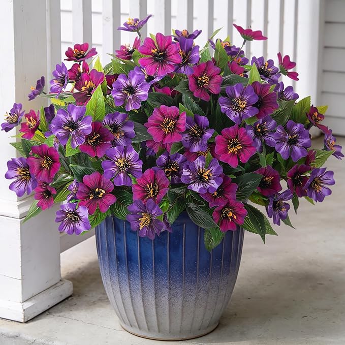 Fake Artificial Flowers for Outdoors Decoration, 4 Bundles Silk Faux Spring by Hrobek