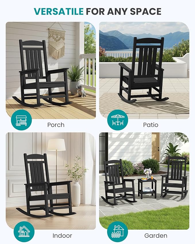 SERWALL HDPE Outdoor Rocking Chair Set of 2, Patio Rocking Chairs, All-Weather - Image 9