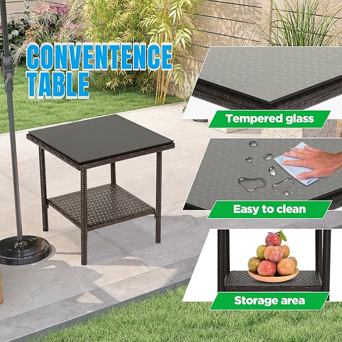 FDW | 3-Piece Patio Furniture Set | Brown & Blue | Outdoor Wicker Furniture - Image 2