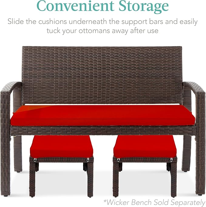 Best Choice Products Set of 2 Wicker Ottomans, Additional Seating, Side Table - Image 5