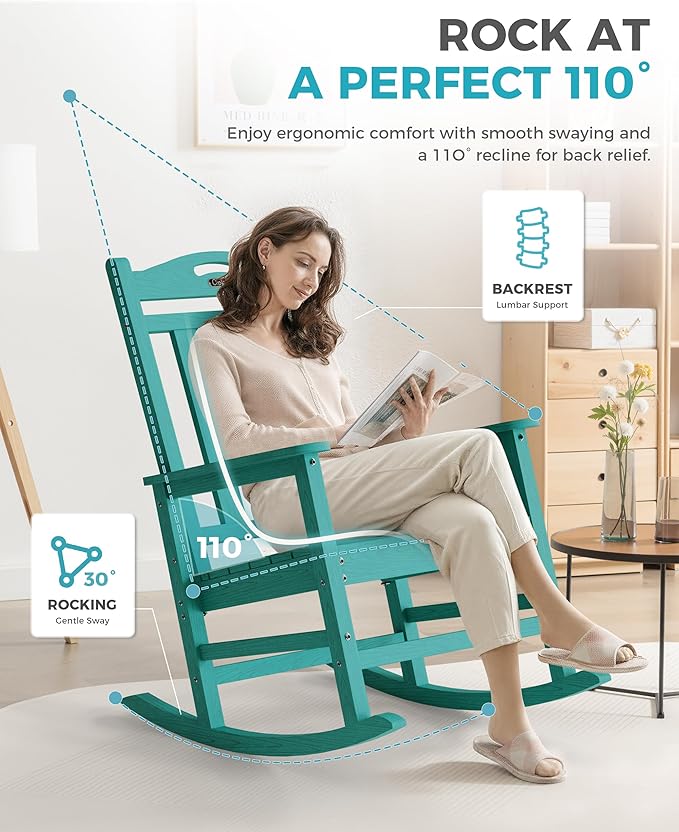 Ciokea Oversized Outdoor Rocking Chairs Set of 2, 380lbs Heavy-Duty Large Patio - Image 5