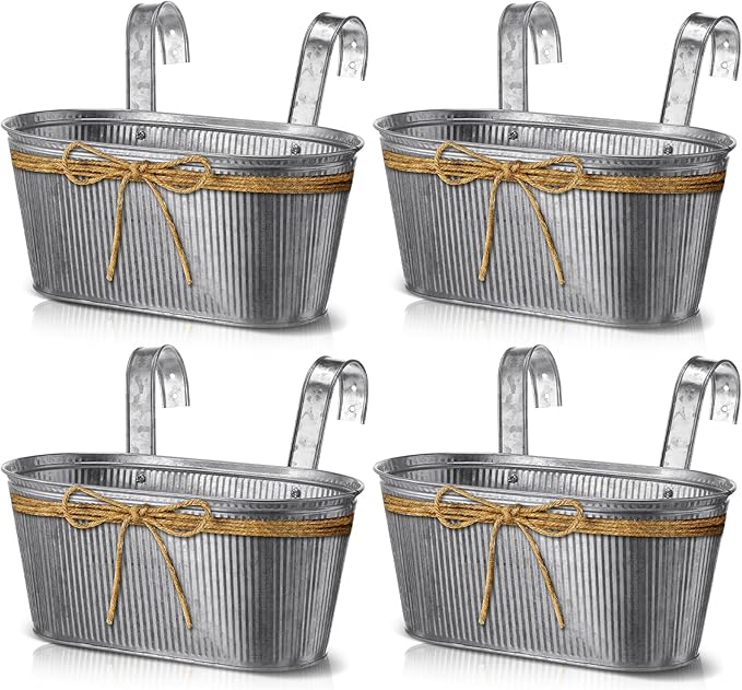 Hicarer 4 Pcs Metal Hanging Flower Pots, 10.6 Inch Vertical Grained Metal Color by Hicarer