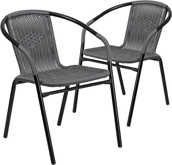 Flash Furniture Lila 2 Pack Gray Rattan Indoor-Outdoor Restaurant Stack Chair by FlashFurniture