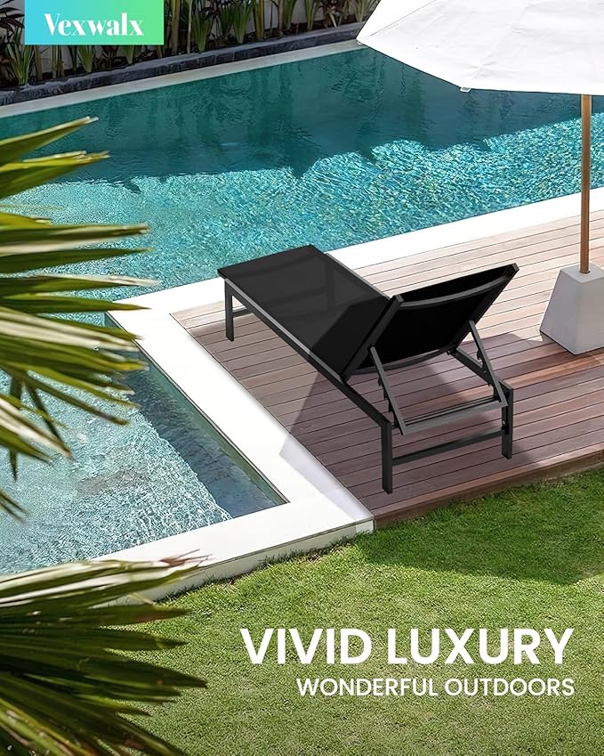 Outdoor Lounge Chairs Set of 2, Aluminum Patio Chaise Lounge Chairs - Image 2
