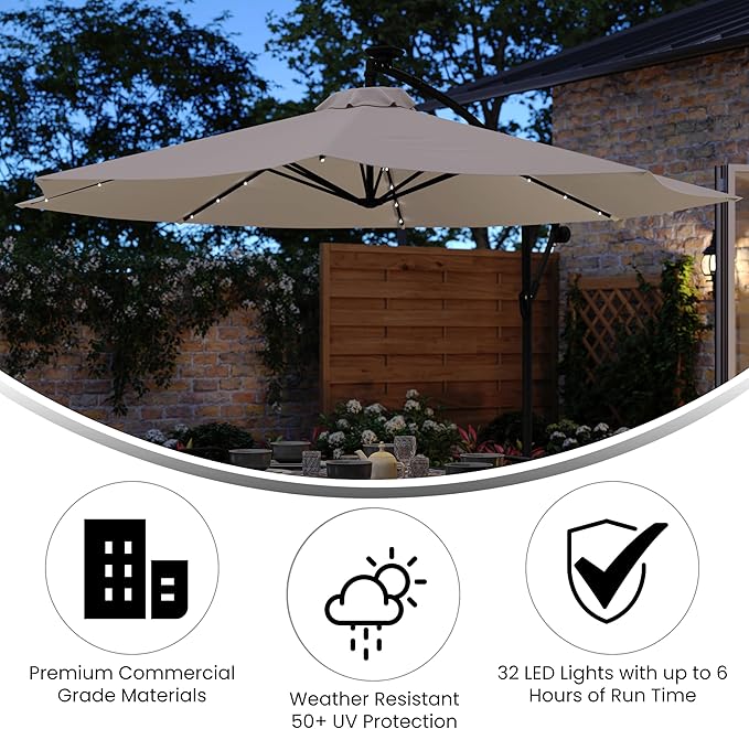 Flash Furniture Sedona Round Solar Cantilever Umbrella, Commercial Grade - Image 3