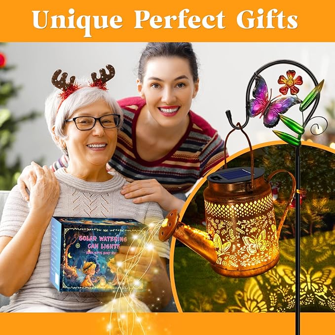 2 Pack Solar Powered Butterfly Watering Can Lights Waterproof Outdoor Decor - Image 4